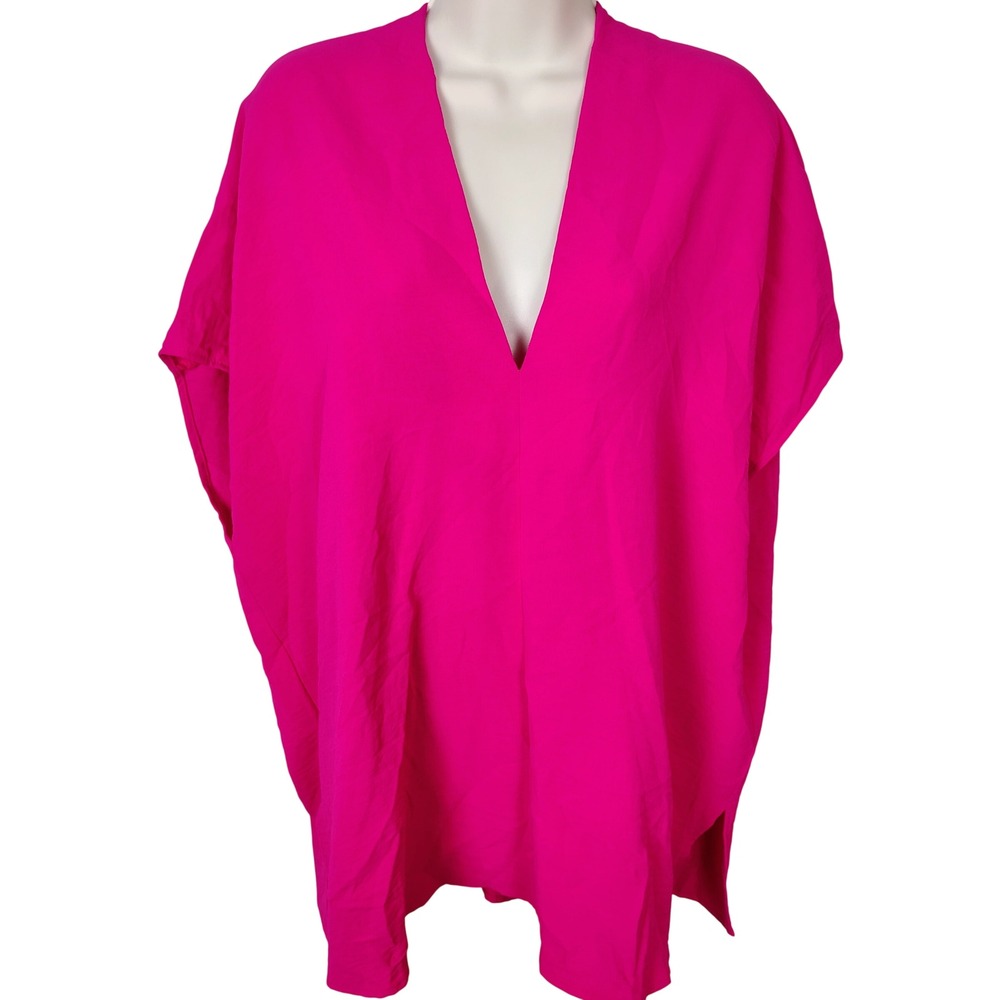 Adrienne The Solid Airflo V Top Orchid Pink Oversized V-Neck Blouse Large NEW